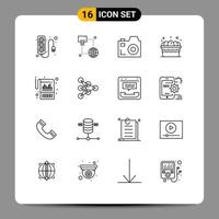 16 Universal Outlines Set for Web and Mobile Applications financial account camera food egg Editable Vector Design Elements