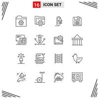 16 Universal Outline Signs Symbols of cell monitor hotel computer diskette Editable Vector Design Elements