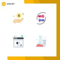Modern Set of 4 Flat Icons and symbols such as dollar money charity chart browser Editable Vector Design Elements