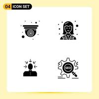 Pictogram Set of 4 Simple Solid Glyphs of cam choice web female criticism Editable Vector Design Elements