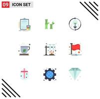 9 User Interface Flat Color Pack of modern Signs and Symbols of chemistry mocha bulb green tea refresh Editable Vector Design Elements