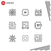 Modern Set of 9 Outlines Pictograph of cupboard wind hardware thanksgiving blowing Editable Vector Design Elements