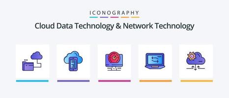 Cloud Data Technology And Network Technology Line Filled 5 Icon Pack Including hardware. network. browser . computer. mobile. Creative Icons Design vector