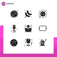 User Interface Pack of 9 Basic Solid Glyphs of idea package setting box rose Editable Vector Design Elements
