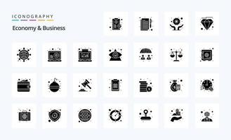 25 Economy And Business Solid Glyph icon pack vector