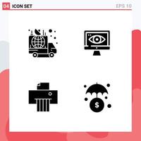 Pictogram Set of 4 Simple Solid Glyphs of advertisement paper car security insurance Editable Vector Design Elements