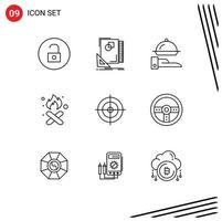 Outline Pack of 9 Universal Symbols of smoke garbage sketching fire serving Editable Vector Design Elements