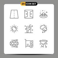 Set of 9 Commercial Outlines pack for astronomy space home sun gift Editable Vector Design Elements