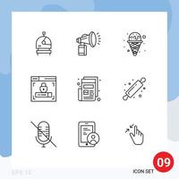 Set of 9 Modern UI Icons Symbols Signs for paper news cream lock web design Editable Vector Design Elements