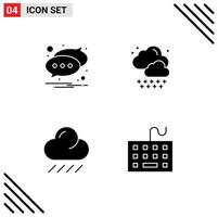 4 Thematic Vector Solid Glyphs and Editable Symbols of chat equipment text weather keyboard Editable Vector Design Elements