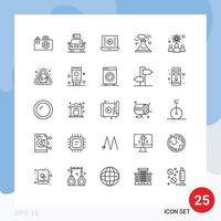 Pack of 25 creative Lines of knowledge worker production audio play pollution watch video Editable Vector Design Elements