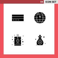 4 Thematic Vector Solid Glyphs and Editable Symbols of business cryptocurrency finance future of money badge Editable Vector Design Elements