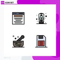 Set of 4 Modern UI Icons Symbols Signs for advertising medical marketing camping soup Editable Vector Design Elements