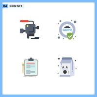 Pack of 4 creative Flat Icons of camera check film camera eu done Editable Vector Design Elements