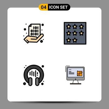 paquete de interfaz de usuario de 4 colores planos básicos de línea rellena de elementos de diseño de vector editables de conversación de negocios de mano de código estrella