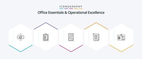 Office Essentials And Operational Exellence 25 Line icon pack including pass. work task. presentation. to do list. cupboard vector