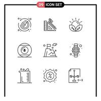 Mobile Interface Outline Set of 9 Pictograms of play game clip ball farming Editable Vector Design Elements