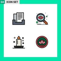 4 User Interface Filledline Flat Color Pack of modern Signs and Symbols of email dinner search eye night Editable Vector Design Elements