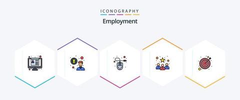 Employment 25 FilledLine icon pack including target. arrow. computer mouse. best team. candidates vector