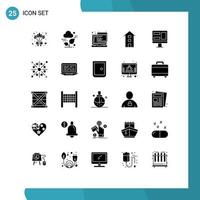 Universal Icon Symbols Group of 25 Modern Solid Glyphs of monitor store javascript shops house Editable Vector Design Elements