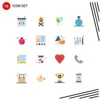 16 Thematic Vector Flat Colors and Editable Symbols of blackboard lady bug fly insect timer Editable Pack of Creative Vector Design Elements