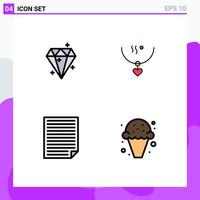 Mobile Interface Filledline Flat Color Set of 4 Pictograms of diamound data prize marriage page Editable Vector Design Elements