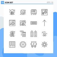 Group of 16 Modern Outlines Set for coding development badge develop brower Editable Vector Design Elements