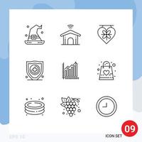 Set of 9 Vector Outlines on Grid for business graph board security insurance Editable Vector Design Elements