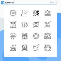 Universal Icon Symbols Group of 16 Modern Outlines of night animal finance setting security Editable Vector Design Elements