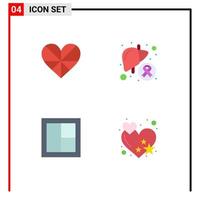 conjunto moderno de 4 iconos planos pictograma de muebles de enfermedades favoritas de enfermos cardíacos elementos de diseño de vectores editables
