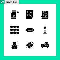 Universal Icon Symbols Group of 9 Modern Solid Glyphs of belt security creative password code Editable Vector Design Elements