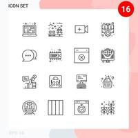 User Interface Pack of 16 Basic Outlines of chat setting weather office case Editable Vector Design Elements