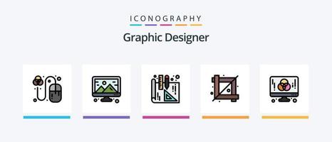 Graphic Designer Line Filled 5 Icon Pack Including designer. creative. crop. design. full. Creative Icons Design vector