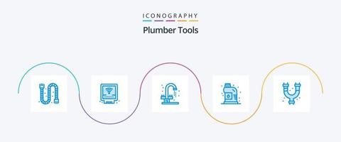 paquete de iconos de fontanero azul 5 que incluye tuberías. plomería. baño. plomero. limpiador vector