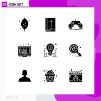 Modern Set of 9 Solid Glyphs and symbols such as brain online game graph app Editable Vector Design Elements