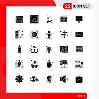 Pack of 25 creative Solid Glyphs of hardware monitor growth computer business Editable Vector Design Elements