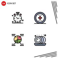 Pack of 4 creative Filledline Flat Colors of alarm graphical alert ui statistics Editable Vector Design Elements