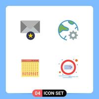 conjunto de iconos planos de interfaz móvil de 4 pictogramas de control de correo conectar hardware de red elementos de diseño vectorial editables vector