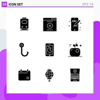 Set of 9 Modern UI Icons Symbols Signs for hardware mobile mobile buy fishing Editable Vector Design Elements