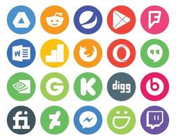 20 Social Media Icon Pack Including fiverr digg firefox kickstarter nvidia vector