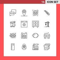 Universal Icon Symbols Group of 16 Modern Outlines of browser park management sun bed repair Editable Vector Design Elements