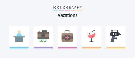 Paquete de 5 iconos de vacaciones planas que incluye. herramienta. médicos perforador. vaso de jugo. diseño de iconos creativos vector