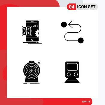 4 conjunto de glifos sólidos universales para aplicaciones web y móviles desarrollo de enfoque api elementos de diseño vectorial editables de objetivo de carretera vector