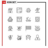 Universal Icon Symbols Group of 16 Modern Outlines of keys letter pin typewriter motel Editable Vector Design Elements