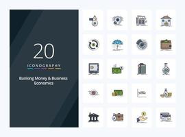 20 Banking Money And Business Economics line Filled icon for presentation vector