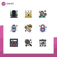 Universal Icon Symbols Group of 9 Modern Filledline Flat Colors of taxi phone phone call football player smart watch envelope Editable Vector Design Elements