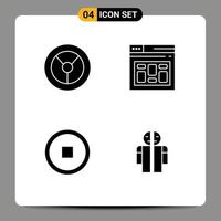 Set of 4 Vector Solid Glyphs on Grid for wheel man broken database interface medical Editable Vector Design Elements