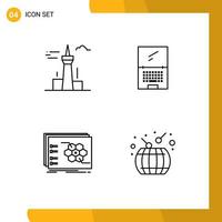 Mobile Interface Line Set of 4 Pictograms of architecture and city laptop tower monitor strategic Editable Vector Design Elements