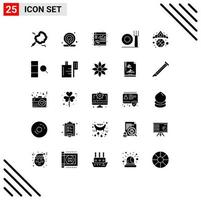 User Interface Pack of 25 Basic Solid Glyphs of data winner report king crown Editable Vector Design Elements