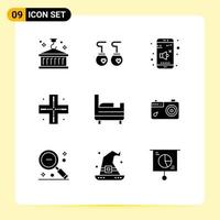 9 User Interface Solid Glyph Pack of modern Signs and Symbols of bed room technology fashion location control Editable Vector Design Elements